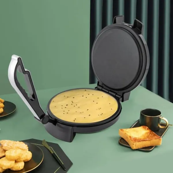 BM-926 elektrisk pandekage-/tortillapresse, 1200 W, 220 V, sort, til fladbrød, naan og omeletter Best
