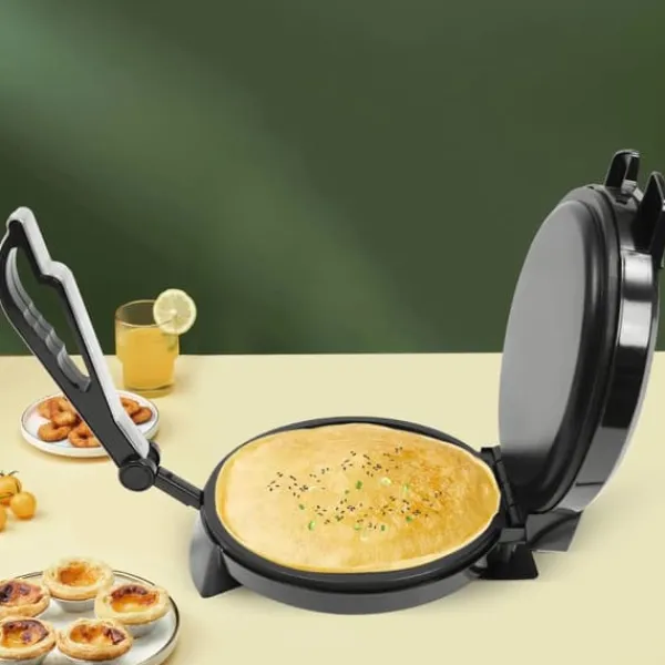 BM-926 elektrisk pandekage-/tortillapresse, 1200 W, 220 V, sort, til fladbrød, naan og omeletter Best