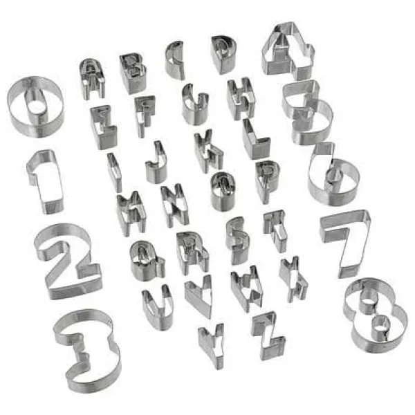 Udstikkere>BOGSTAVER OG TAL FORM KAGEUDSLUTNINGER, metal, sølv