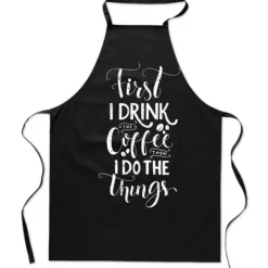 Bomuldssort forklæde med tryk Kaffe køkken Kaffe dame herre Clearance
