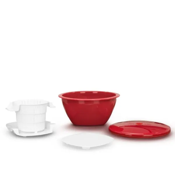 Køkkenudstyrssæt>Borner Cheesemaker & Multimaker med frisk låg, sigte salatskål serveringsskål, lav din egen flødeost hjemme rød