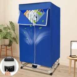 Tørreskab>Bærbar foldbar elektrisk tøjtørrer, 5-lags opvarmet tørrestativ, touchskærm, 220V, 32 mm, rød