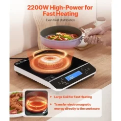 Bærbar induktionskogeplade 2200W, Bordpladebrænder, 9 temperaturniveauer, kompakt design, hurtig opvarmning Sale