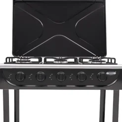 Bærbart Campingkomfur - Multibrændselskomfur - 5 Brændere - 2 Sideborde - Vindskærm - Uden Tænding - Sort