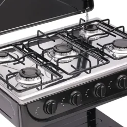 Bærbart Campingkomfur - Multibrændselskomfur - 5 Brændere - 2 Sideborde - Vindskærm - Uden Tænding - Sort