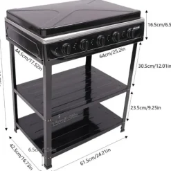 Bærbart Campingkomfur - Multibrændselskomfur - 5 Brændere - 2 Sideborde - Vindskærm - Uden Tænding - Sort