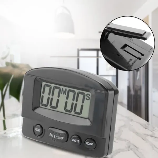 Æggeure>Bærbart Digitalt Ur Nedtællingsur Stort LCD-Skærm Køkkenbrug (Sort