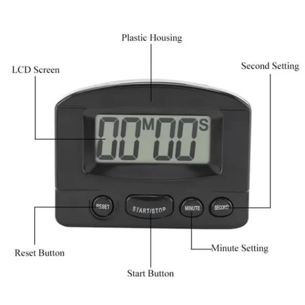 Æggeure>Bærbart Digitalt Ur Nedtællingsur Stort LCD-Skærm Køkkenbrug (Sort