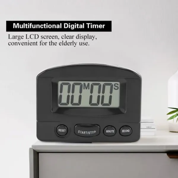 Æggeure>Bærbart Digitalt Ur Nedtællingsur Stort LCD-Skærm Køkkenbrug (Sort