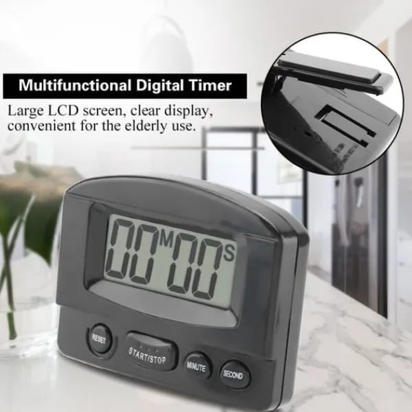 Æggeure>Bærbart Digitalt Ur Nedtællingsur Stort LCD-Skærm Køkkenbrug (Sort