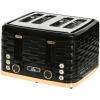 Brødristere, Raclettegrills Og Sandwichtoastere>Brødrister med 4 skiver, bølgeformet design, flere funktioner, krummebakke, sort