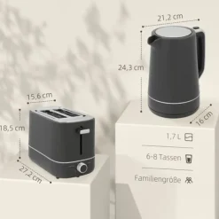 Brødristere, Raclettegrills Og Sandwichtoastere>Brødrister og kedelsæt, 1,7 l, 6 risteindstillinger, grå