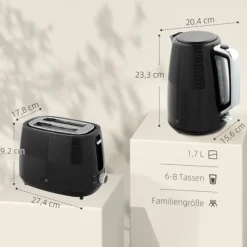 Brødristere, Raclettegrills Og Sandwichtoastere>Brødrister og kedelsæt, 1,7 l, multifunktion, rustfrit stål, sort