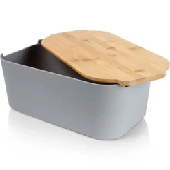 Brødkasser & Brødposer>BRØDÆSKE MED BAMBUSPLADE GRÅ 259302