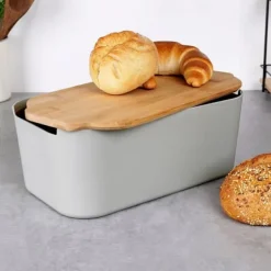 Brødkasser & Brødposer>BRØDÆSKE MED BAMBUSPLADE GRÅ 259302