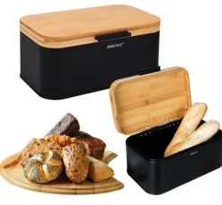 Brødkasser & Brødposer>Brødspand i stål med bambusbetræk KINGHOFF KH-1735