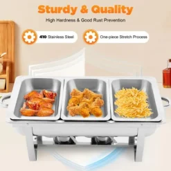Buffetvarmer, chafing dish med 3 rum, kapacitet over 5 L, 410 rustfrit stål, bærbar til fest Sale