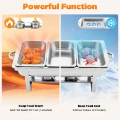 Buffetvarmer, chafing dish med 3 rum, kapacitet over 5 L, 410 rustfrit stål, bærbar til fest Sale