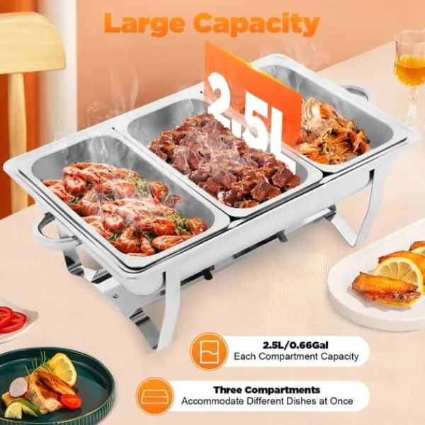 Buffetvarmer, chafing dish med 3 rum, kapacitet over 5 L, 410 rustfrit stål, bærbar til fest Sale