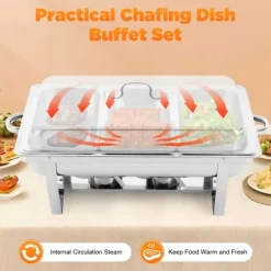 Buffetvarmer, chafing dish med 3 rum, kapacitet over 5 L, 410 rustfrit stål, bærbar til fest Sale