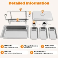 Buffetvarmer, chafing dish med 3 rum, kapacitet over 5 L, 410 rustfrit stål, bærbar til fest Sale