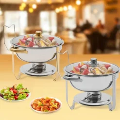 Buffetvarmer, chafing dish, rund 5 L, rustfrit stål, orange, med låg, 1 niveau, til buffet/catering