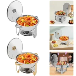 Buffetvarmer, chafing dish, rund 5 L, rustfrit stål, orange, med låg, 1 niveau, til buffet/catering