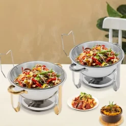 Buffetvarmer, chafing dish, rund 5 L, rustfrit stål, orange, med låg, 1 niveau, til buffet/catering