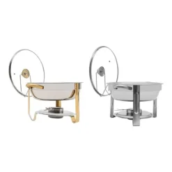 Buffetvarmer, chafing dish, rund 5 L, rustfrit stål, orange, med låg, 1 niveau, til buffet/catering
