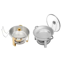 Buffetvarmer, chafing dish, rund 5 L, rustfrit stål, orange, med låg, 1 niveau, til buffet/catering