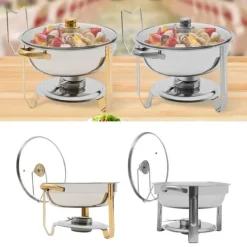 Buffetvarmer, chafing dish, rund 5 L, rustfrit stål, orange, med låg, 1 niveau, til buffet/catering