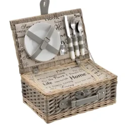 Beholdere Til Mad & Drikkevarer>[casa.pro]® Piknik kurv med inkluderet køleboks, tallerkener og bestik - 38x25x16cm - sæt for 2 personer - grå