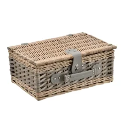 Beholdere Til Mad & Drikkevarer>[casa.pro]® Piknik kurv med inkluderet køleboks, tallerkener og bestik - 38x25x16cm - sæt for 2 personer - grå