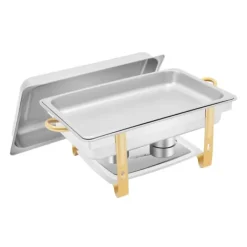 Chafing Dish - Buffetvarmer - 9 L Kapacitet - Rustfrit Stål - 2 Brænderholdere - Til fast sprit/bio-olie - 63x35x32 cm - Sølv/Guld Hot