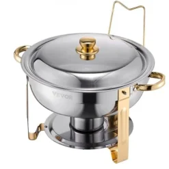 Tilbehør Til Madservering>Chafing Dish Buffet Sæt, 5 Qt 4-pak, Guld, Rustfrit Stål