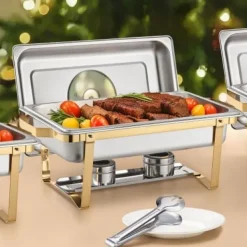 Chafing Dish Buffet Sæt, 4 stk 8 Qt, Rustfrit Stål, Guld, Catering Varmer Sale