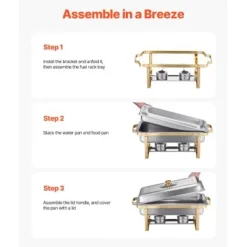 Chafing Dish Buffet Sæt, 4 stk 8 Qt, Rustfrit Stål, Guld, Catering Varmer Sale