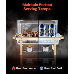 Chafing Dish Buffet Sæt, 4 stk 8 Qt, Rustfrit Stål, Guld, Catering Varmer Sale