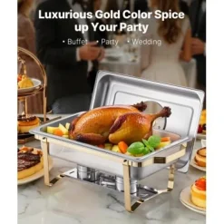 Chafing Dish Buffet Sæt, 4 stk 8 Qt, Rustfrit Stål, Guld, Catering Varmer Sale