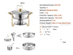 Madopvarmere>Chafing Dish Buffet Sæt, 5Qt Kapacitet, Holdbart Rustfrit Stål,guld