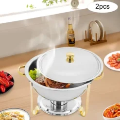 Chafing dish buffetsæt, 4,5 L madvarmer, rustfrit stål, guld, alkoholdrevet, selvbetjening til fester/bryllupper Clearance