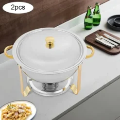 Chafing dish buffetsæt, 4,5 L madvarmer, rustfrit stål, guld, alkoholdrevet, selvbetjening til fester/bryllupper Clearance