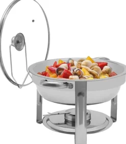 Chafing Dish Buffet-sæt - Rund Madvarmer 5 L - Rustfrit Stål - Til Buffet & Catering - Sølv Hot