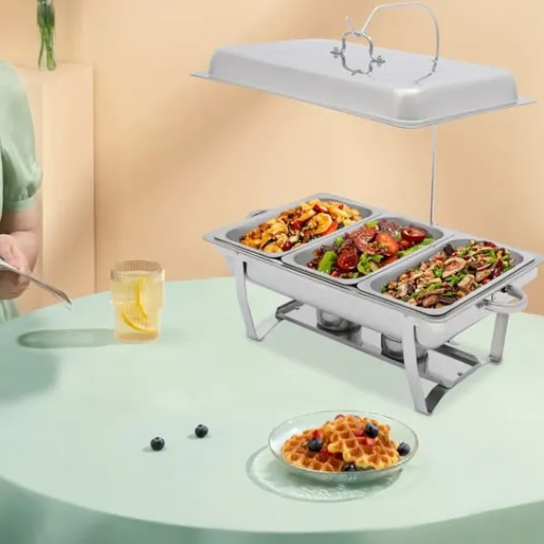 Chafing Dish Buffetvarmer - Serveringsvarmer - Rustfrit Stål - Til Catering, Restaurant & Hotel - Kommerciel New