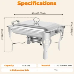 Chafing dish buffetvarmer, hvid, 6/9 L, 3×3 L indsatsbakker, til storkøkken, catering & buffet Hot