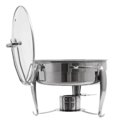 Chafing Dish Buffetvarmer - Rund Spiritusopvarmet - 6 l - Glaslåg - Rustfrit Stål - Til Buffet & Fest Discount
