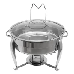 Chafing Dish Buffetvarmer - Rund Spiritusopvarmet - 6 l - Glaslåg - Rustfrit Stål - Til Buffet & Fest Discount