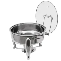 Chafing Dish Buffetvarmer - Rund Spiritusopvarmet - 6 l - Glaslåg - Rustfrit Stål - Til Buffet & Fest Discount