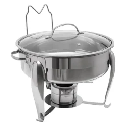Chafing Dish Buffetvarmer - Rund Spiritusopvarmet - 6 l - Glaslåg - Rustfrit Stål - Til Buffet & Fest Discount