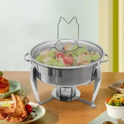 Chafing Dish Buffetvarmer - Rund Spiritusopvarmet - 6 l - Glaslåg - Rustfrit Stål - Til Buffet & Fest Discount